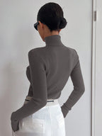 Basic Solid High Neck Long Sleeve Knit Sweater
