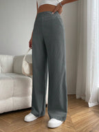 Solid Color High Waist Pockets Straight Loose Casual Pants