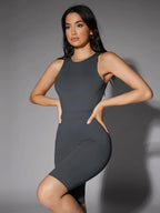 Solid Slim Fit Round Neck Tank Bodysuit