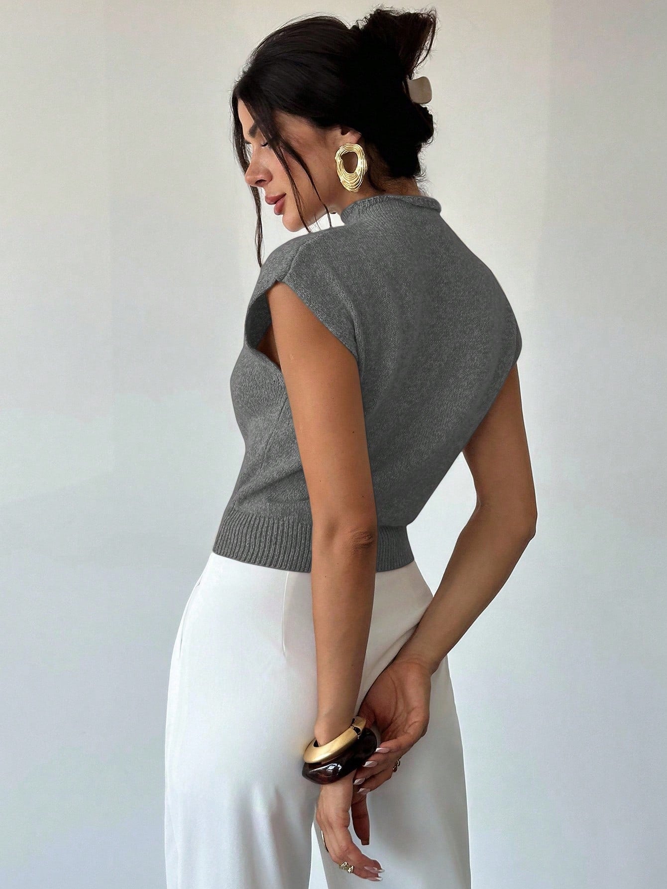 High Neck Loose Casual Versatile Sleeveless Knit Sweater