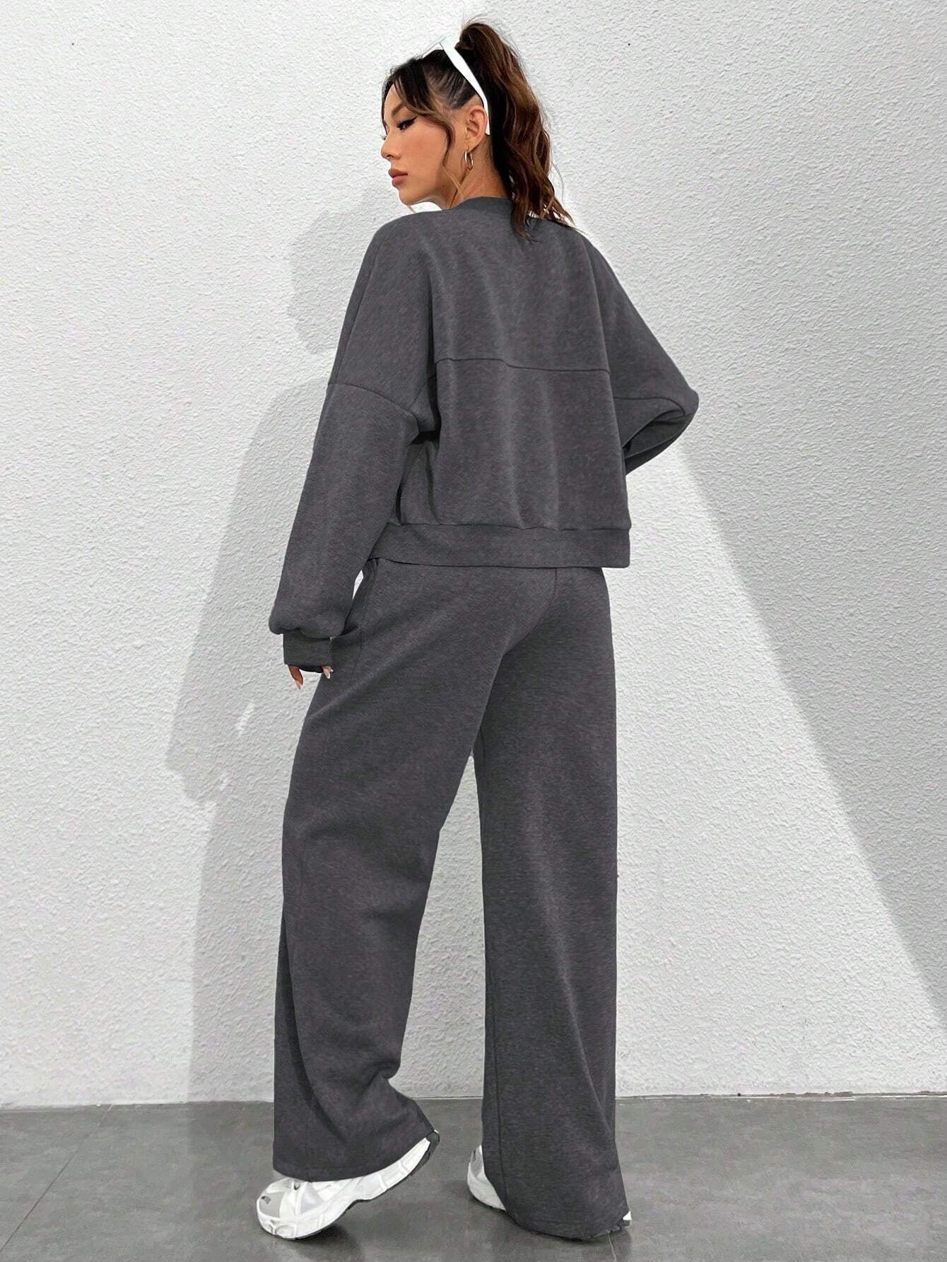 Casual Long Sleeve Top And Pants Two Pieces Outfit