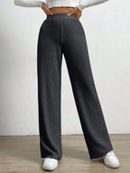 Solid Color High Waist Ribbed Straight Loose Casual Pants