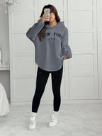 2pcs/Set Women Letter Embroidery Hoodie Sweatshirt And Leggings Outfit