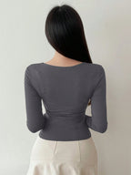 Hollow Out Design Ribbed T-Shirt