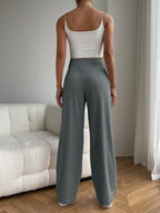 Solid Color High Waist Pockets Straight Loose Casual Pants