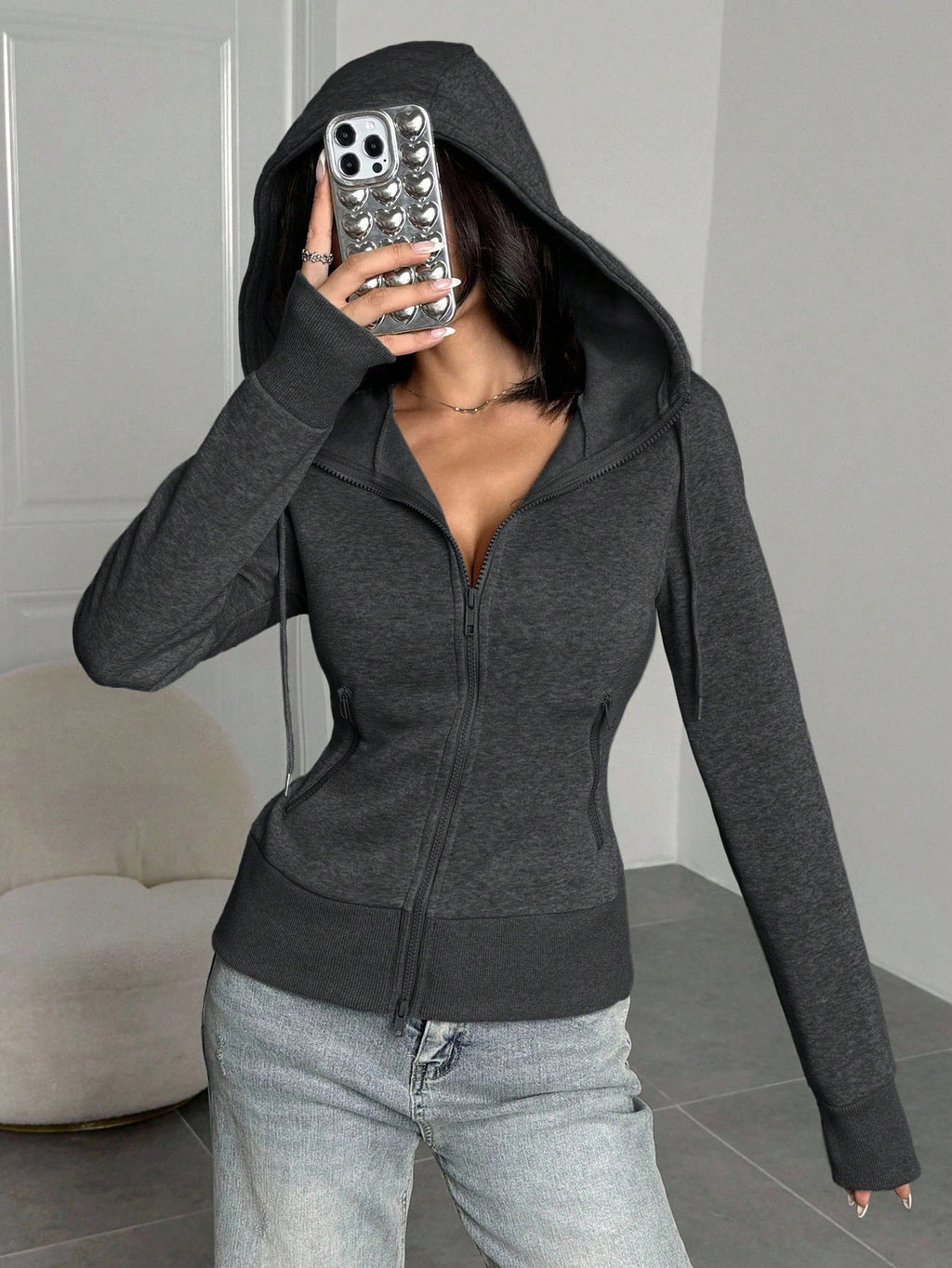 Casual Brown Hoodie Sweatshirt, Autumn/Winter Brown Long Sleeve Top