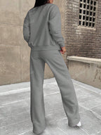 Solid Color Minimalist Hoodie Jacket Top And Straight Leg Pants, Fashion Outfit