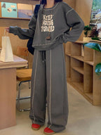 Casual Loose Long Sleeve Top And Drawstring Pants Set
