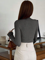Stand Collar Long Sleeve Hollow Pullover Tops