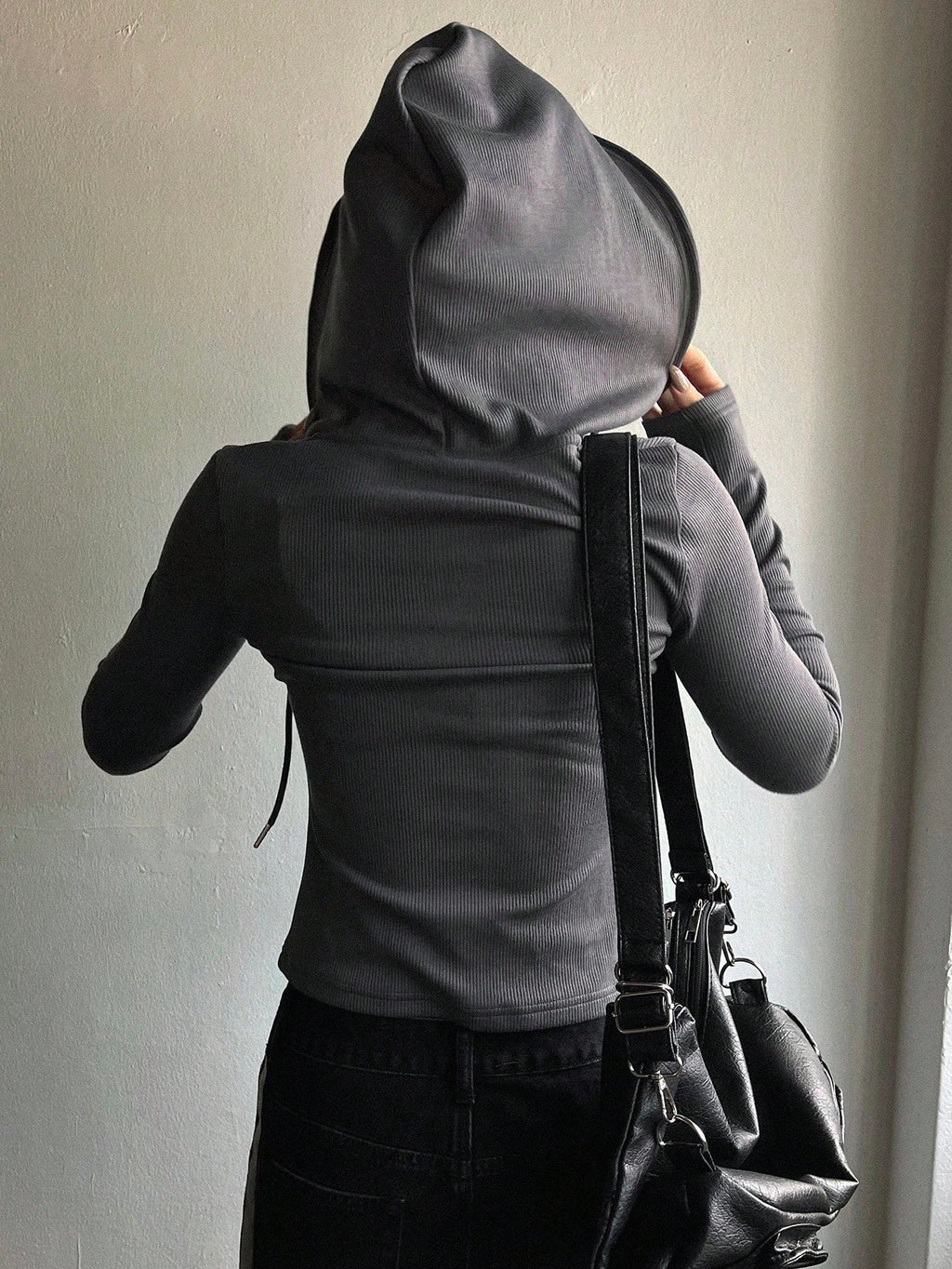 Solid Color Drawstring Hooded Long Sleeve T-Shirt