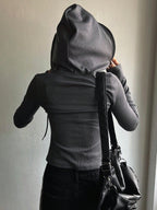 Solid Color Drawstring Hooded Long Sleeve T-Shirt