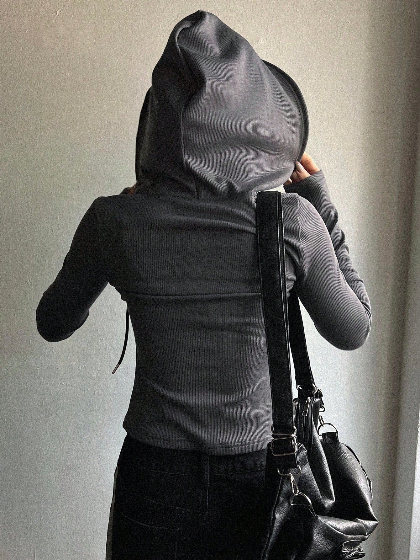 Solid Color Drawstring Hooded Long Sleeve T-Shirt