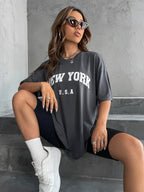 Minimalist English Printed Casual Street Style T-Shirt Graphic Tees Women Tops