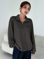 Half-Zipper Casual & Versatile Long Sleeve Sweatshirt, Long Sleeve Tops