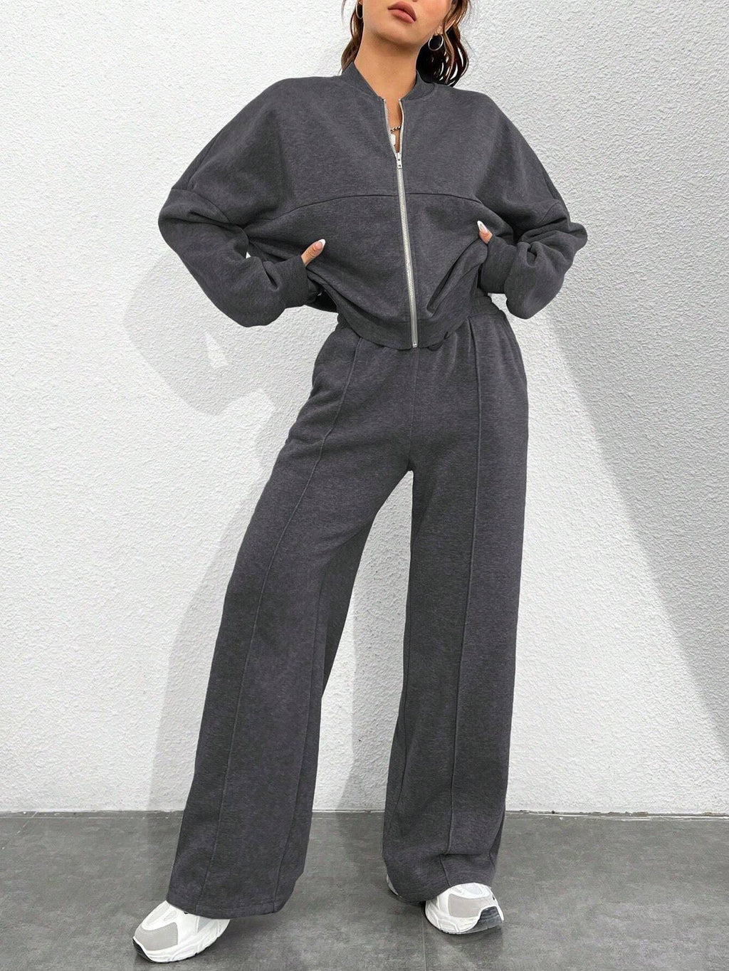 Street Style Camouflage Maple Leaf Print Zipper Sweatshirt & Pants Set