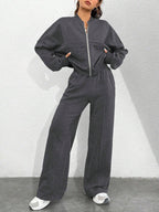Street Style Camouflage Maple Leaf Print Zipper Sweatshirt & Pants Set