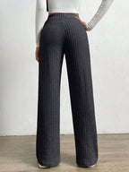 Solid Color High Waist Ribbed Straight Loose Casual Pants