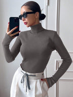 Basic Solid High Neck Long Sleeve Knit Sweater