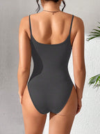 Solid Color Backless Spaghetti Strap Bodysuit