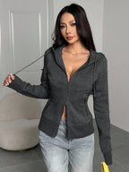 Casual Brown Hoodie Sweatshirt, Autumn/Winter Brown Long Sleeve Top