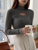Stand Collar Long Sleeve Hollow Pullover Tops