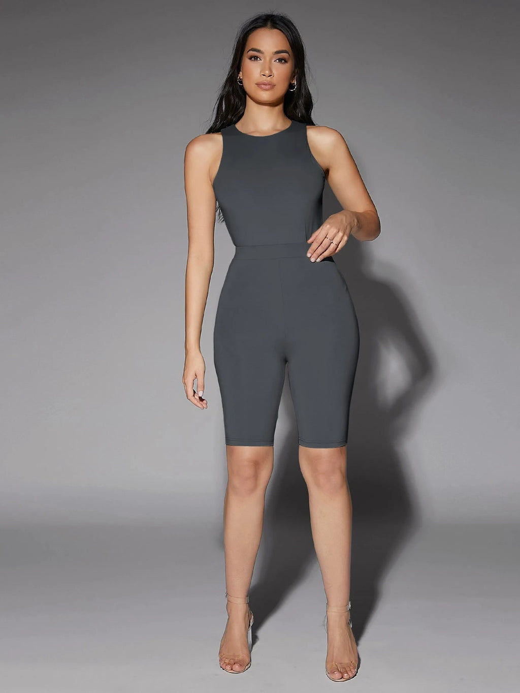 Solid Slim Fit Round Neck Tank Bodysuit