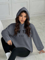 2pcs/Set Women Letter Embroidery Hoodie Sweatshirt And Leggings Outfit