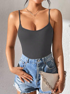 Solid Color Backless Spaghetti Strap Bodysuit