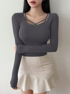 Hollow Out Design Ribbed T-Shirt