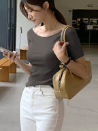 Round Neck Slim-Fit Short Sleeve Elegant T-Shirt