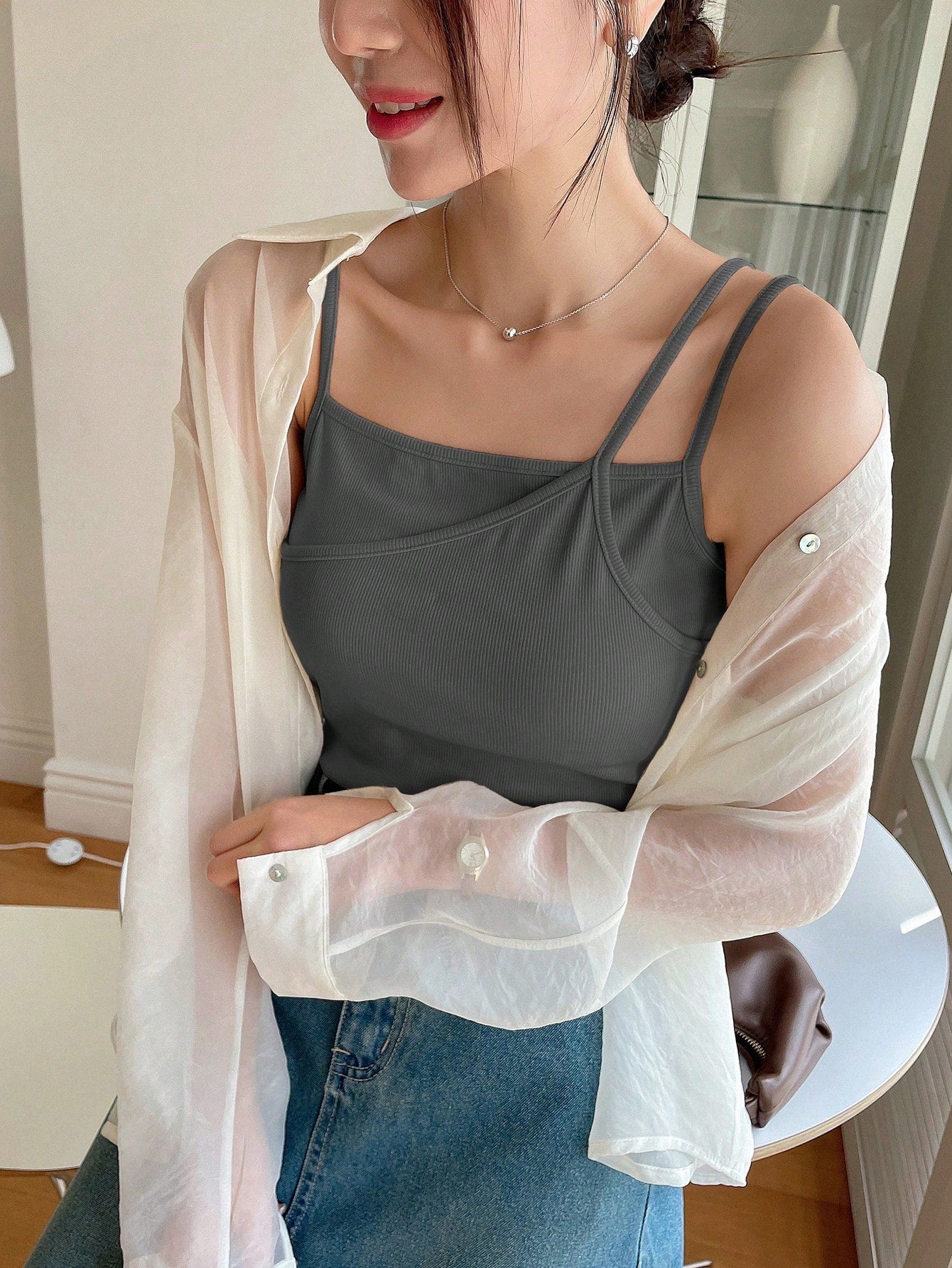Plain Color Casual Versatile Asymmetrical Camisole