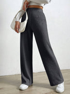 Solid Color High Waist Ribbed Straight Loose Casual Pants