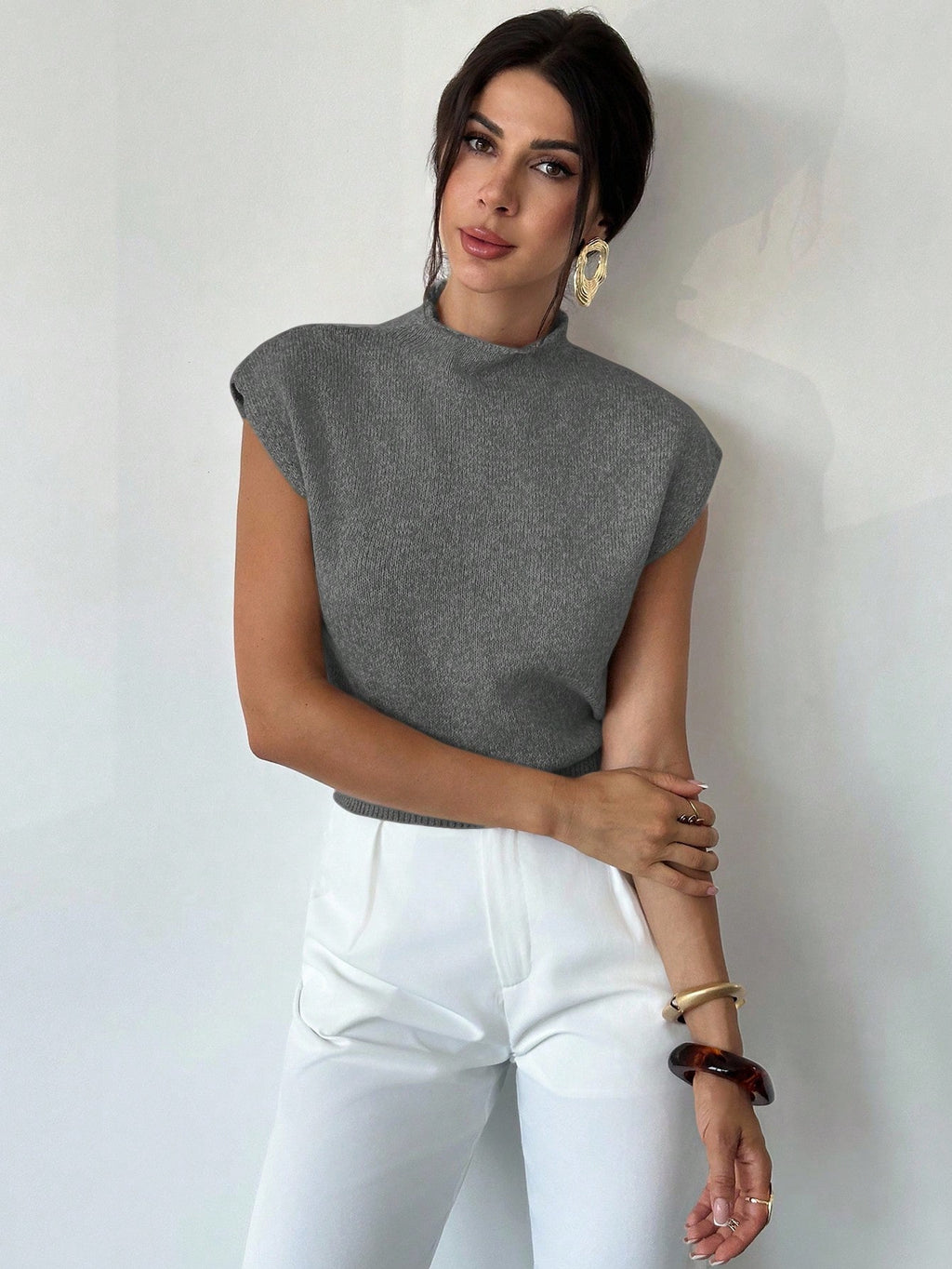 High Neck Loose Casual Versatile Sleeveless Knit Sweater