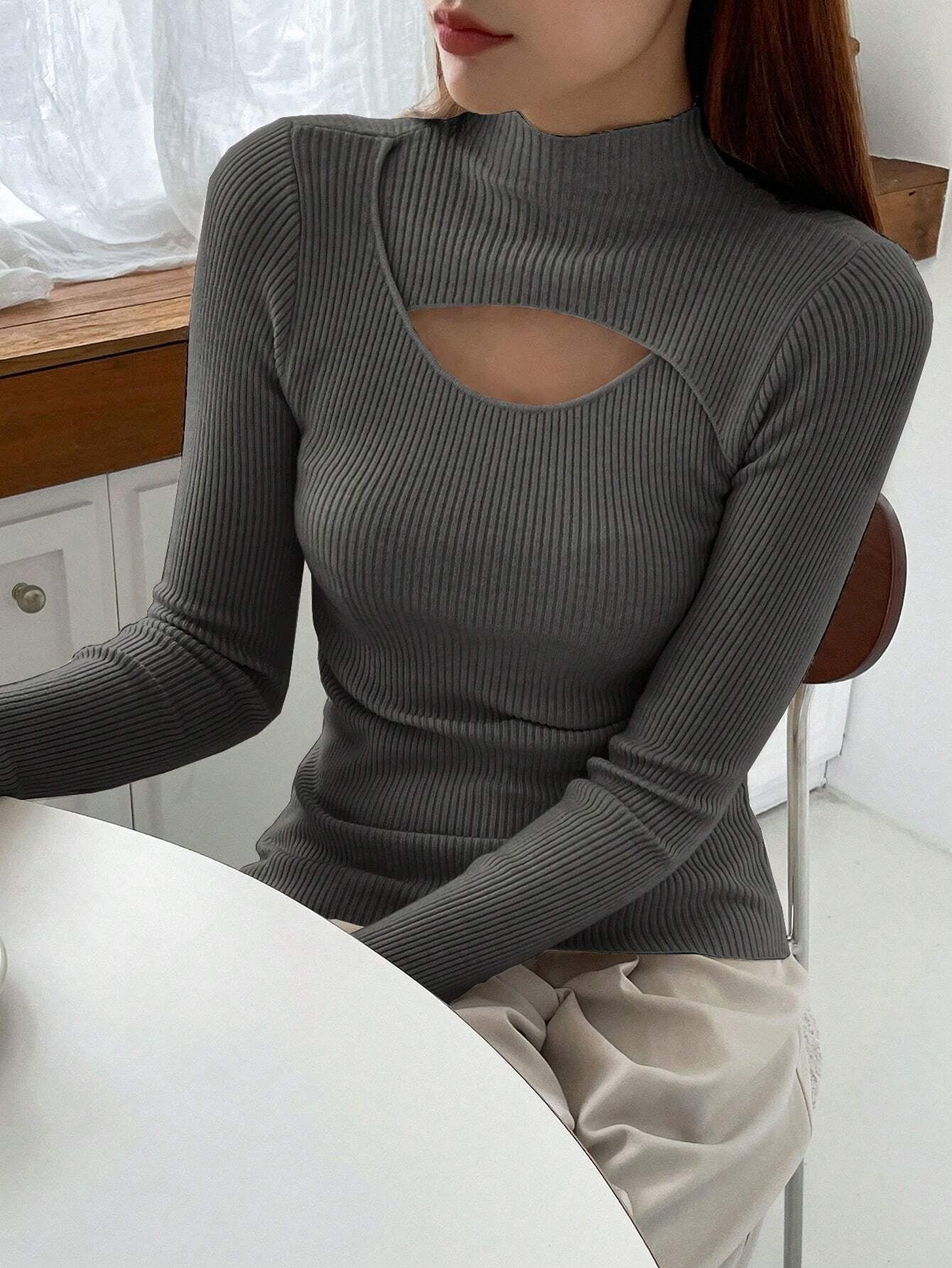 Stand Collar Long Sleeve Hollow Pullover Tops