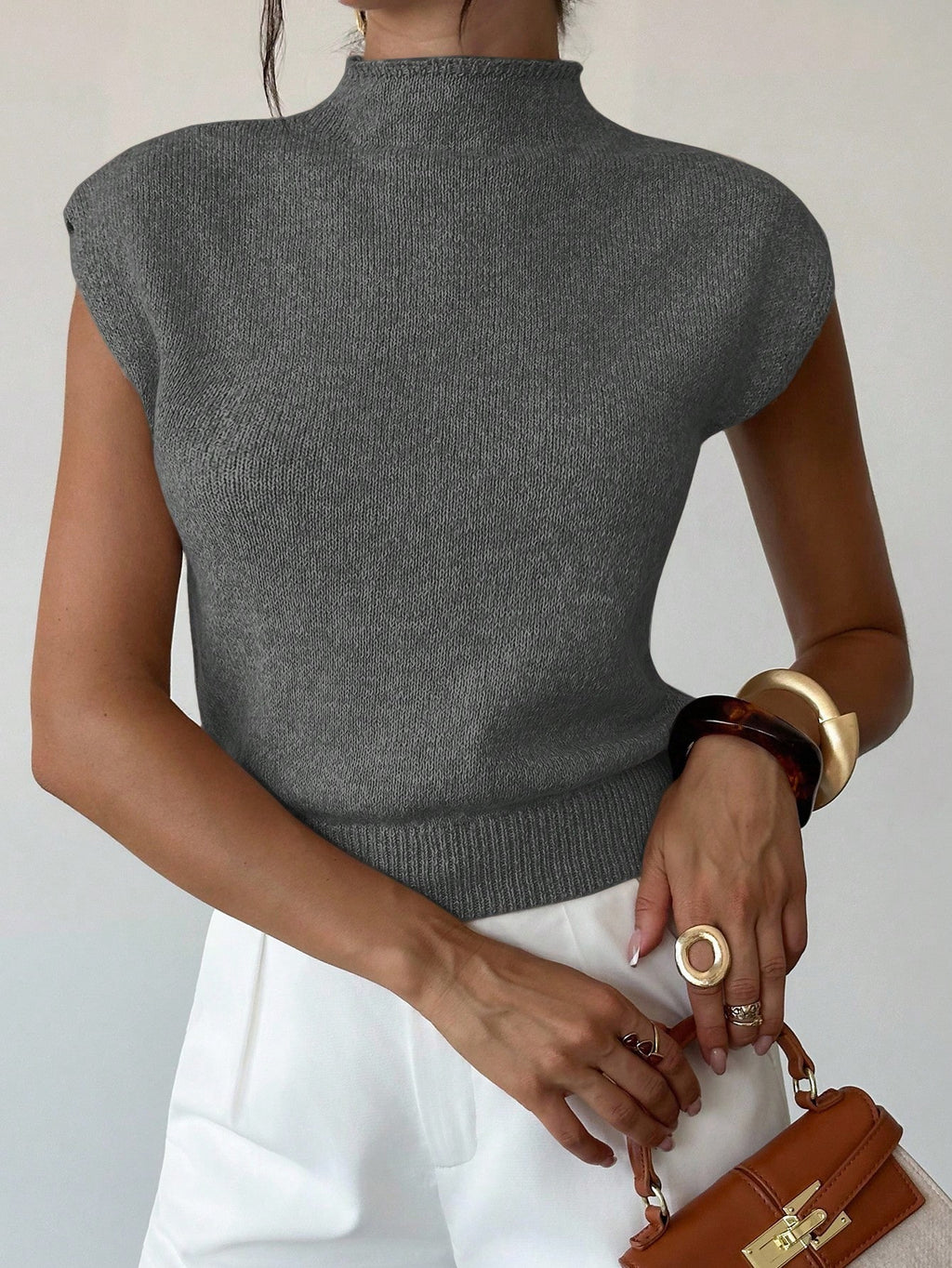 High Neck Loose Casual Versatile Sleeveless Knit Sweater