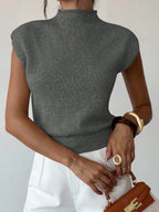 High Neck Loose Casual Versatile Sleeveless Knit Sweater