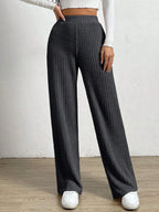 Solid Color High Waist Ribbed Straight Loose Casual Pants