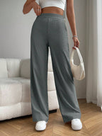 Solid Color High Waist Pockets Straight Loose Casual Pants
