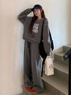 Casual Loose Long Sleeve Top And Drawstring Pants Set