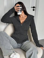 Casual Brown Hoodie Sweatshirt, Autumn/Winter Brown Long Sleeve Top