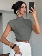 High Neck Loose Casual Versatile Sleeveless Knit Sweater