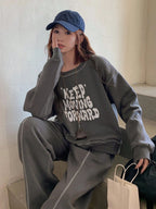 Casual Loose Long Sleeve Top And Drawstring Pants Set