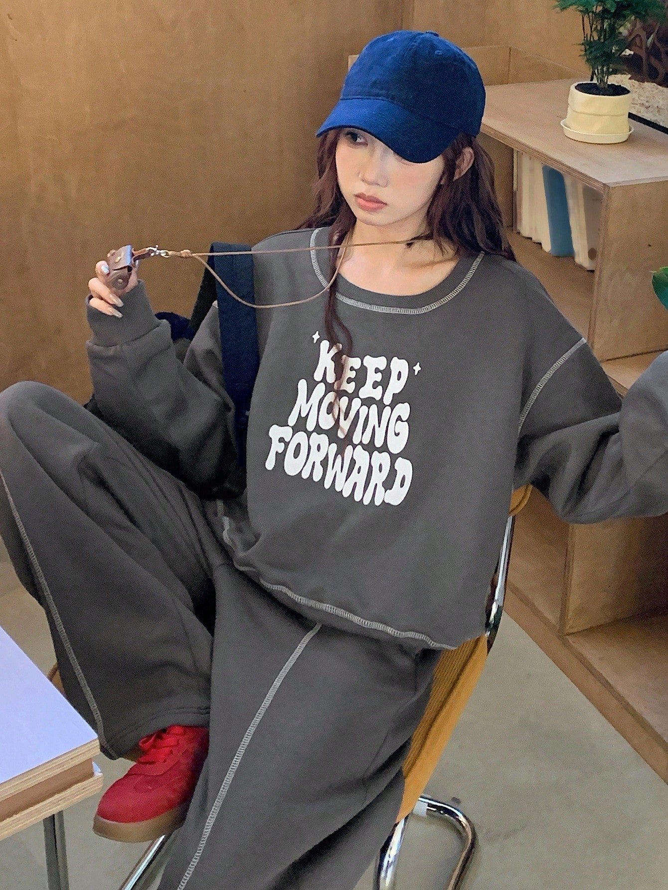 Casual Loose Long Sleeve Top And Drawstring Pants Set