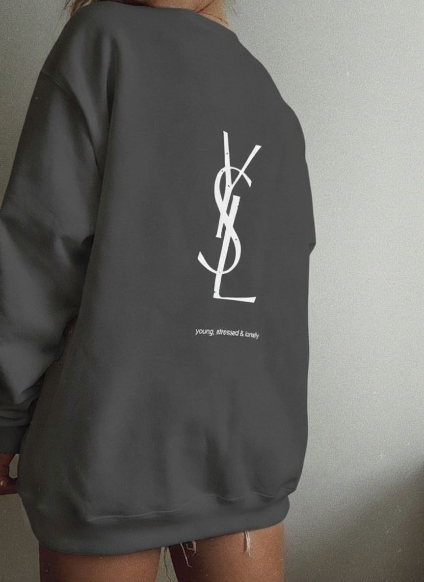 Letter Graphic Thermal Sweatshirt with Letter Print Yves Saint Laurent Long-Sleeve Top