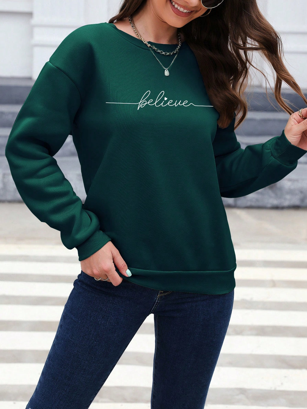 Letter Graphic Drop Shoulder Sweatshirt, Long Sleeve Tops Graduation