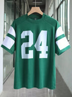 Number Print Patchwork Short Sleeve T-Shirt Graphic Tees Women Tops