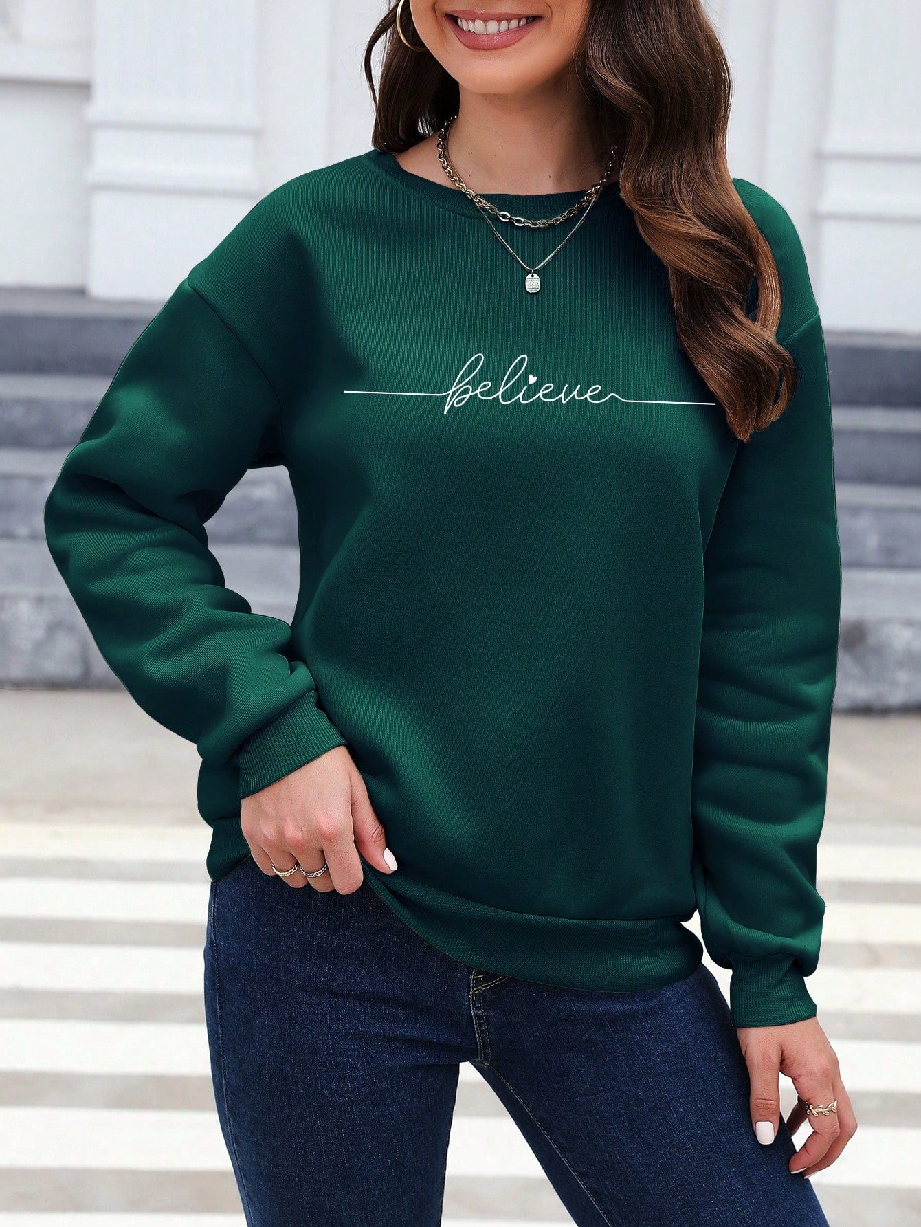 Letter Graphic Drop Shoulder Sweatshirt, Long Sleeve Tops Graduation