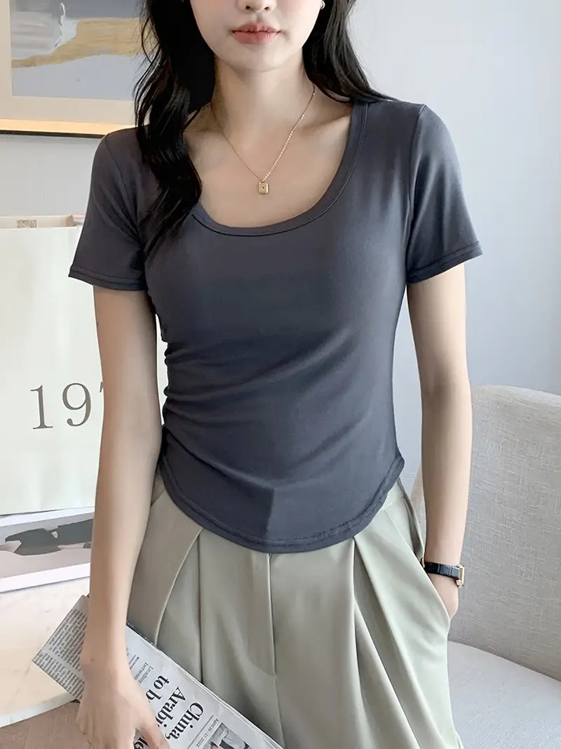 Short Sleeve Crew Neck Casual Solid Color T-Shirt, Slim Fit