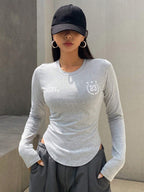 Campus Back To School Sports Jersey Short Sleeve Graphic Curved Hem T-Shirt Jersey