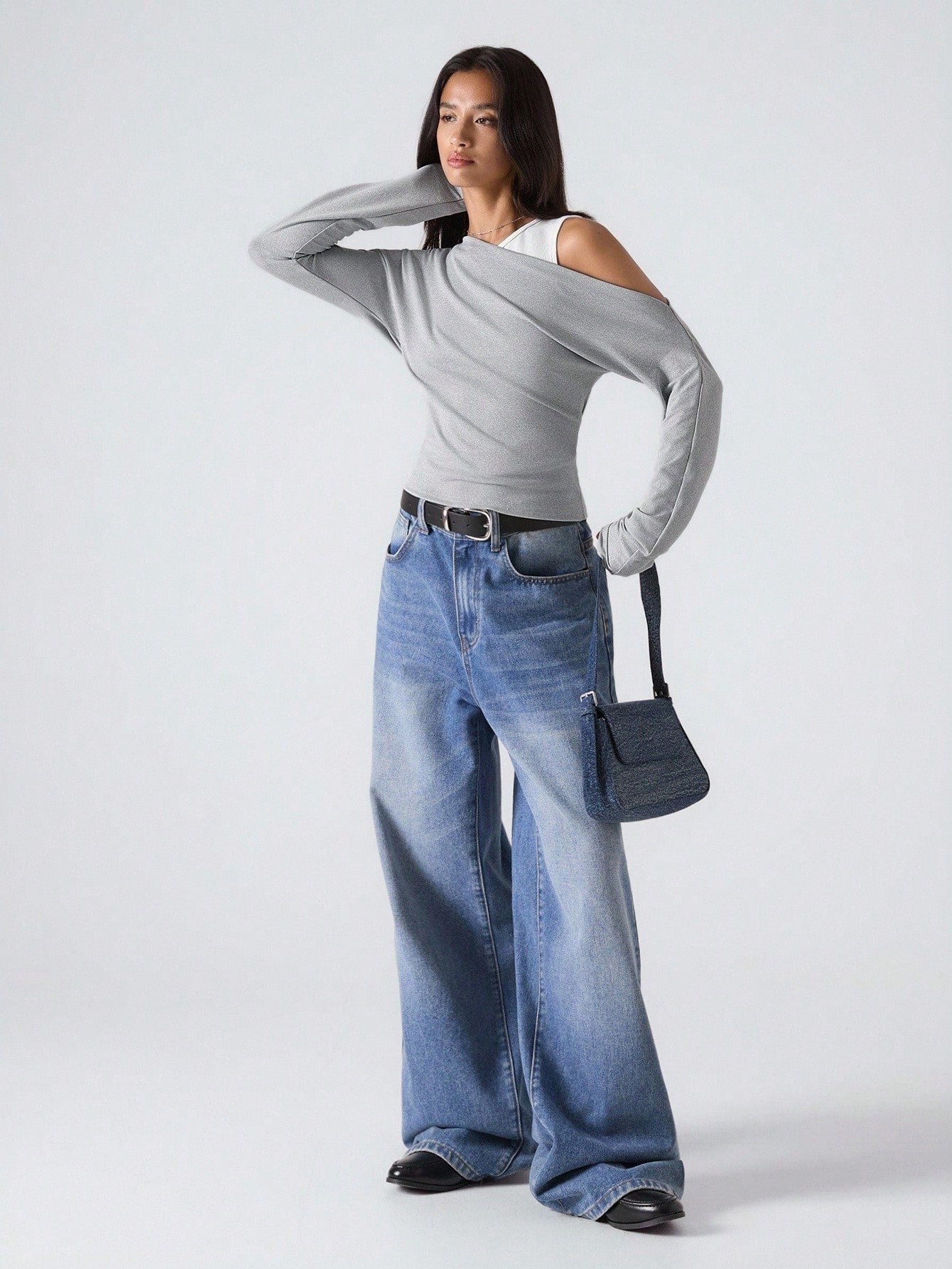 Solid Color Minimalist Casual Asymmetrical Neck T-Shirt Tops For Women Off The Shoulder Top